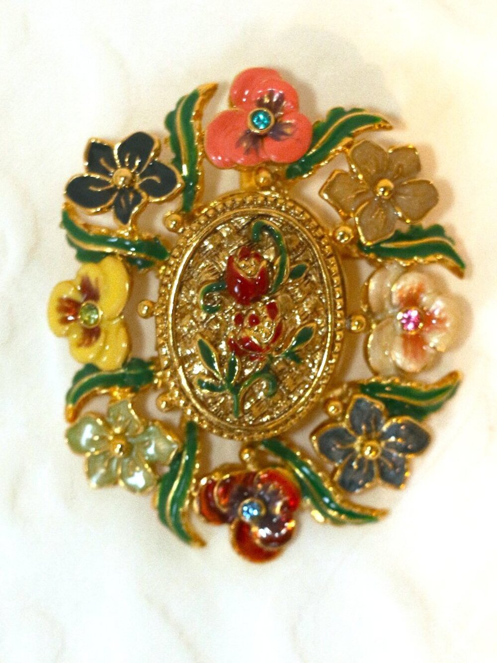 Vintage Floral Victorian Locket Brooch by Joan Rivers